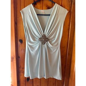 Studio M Sleeveless Top Embellished Jewel Neckline Blouse‎ Light Blue Size M